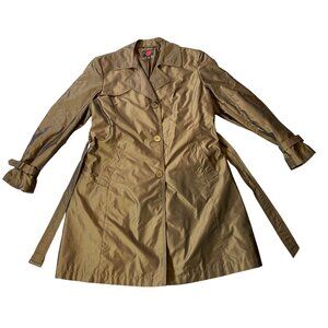 Gallery Gold Double-Breasted Trench Coat Belt Button Closure Petite Large